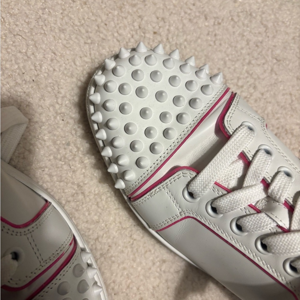 Authentic Christian Louboutin White and Pink Studded Sneakers 37.5 - Picture 9 of 12
